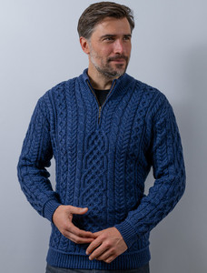 Mens Super Soft Half Zip Aran Troyer - Ink