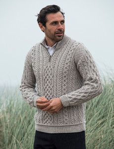 Mens Super Soft Half Zip Aran Troyer - Toasted Oat
