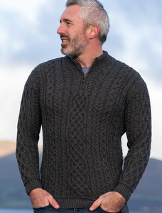 Mens Super Soft Half Zip Aran Troyer - Slate Grey