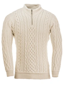 Mens Super Soft Half Zip Aran Troyer - Classic Aran