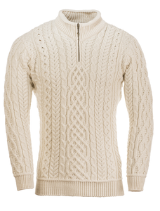 Mens Super Soft Half Zip Aran Troyer - Classic Aran