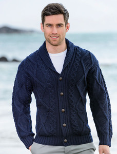 Men's Shawl Neck Cardigan - Merino Wool - Navy