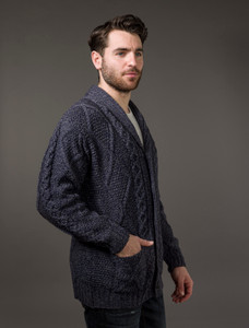 Men's Shawl Neck Cardigan - Merino Wool - Cormorant Blue