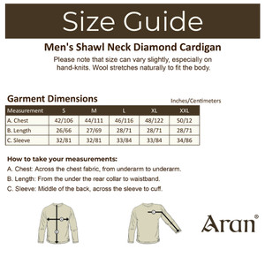 Men's Shawl Neck Cardigan - Size Guide