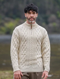Zip-Neck Aran Sweater - Natural White