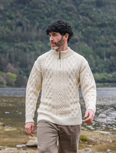 Zip-Neck Aran Sweater - Natural White
