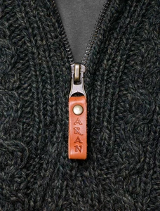 Zip Detail of Zip-Neck Aran Sweater