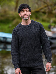 Irish Fisherman Ribbed Sweater - Charcoal