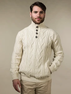 Buttoned Merino Wool Sweater - White