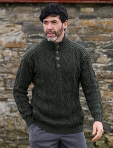 Buttoned Merino Wool Sweater - Army Green