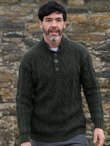 Buttoned Merino Wool Sweater - Army Green