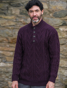 Buttoned Merino Wool Sweater -Damson