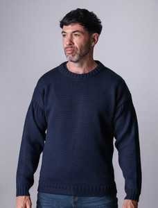 Mens Crew Neck Guernsey Sweater - Navy