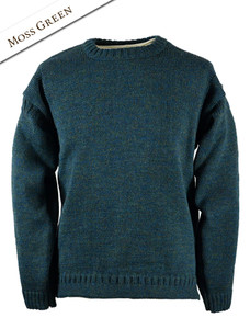 Mens Crew Neck Guernsey Sweater - Moss Green