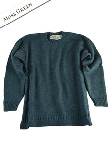 Mens Crew Neck Guernsey Sweater - Moss Green