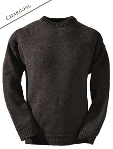 Mens Crew Neck Guernsey Sweater - Charcoal