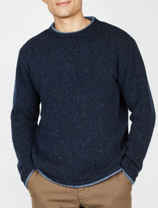 Wool Cashmere Crew Neck Sweater - Navy