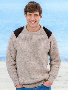 Irish Fishermans Ribbed Sweater with Patches - Skiddaw