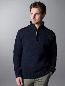 Donegal Tweed Half Zip Sweater - Navy