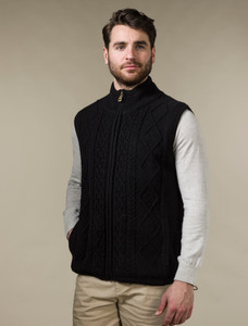 Windproof Aran Style Bodywarmer - Black