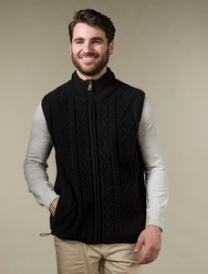 Windproof Aran Style Bodywarmer - Black