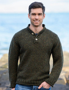 Men's Donegal Tweed 2 Button Sweater - Forest