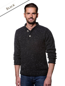 Men's Donegal Tweed 2 Button Sweater - Black