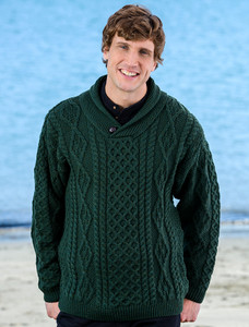 Shawl Neck Honeycomb Sweater - Army