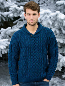 Shawl Neck Honeycomb Sweater - Atlantic (CatImage_/christmas-for-him) (CatImage_/aran-christmas-store)