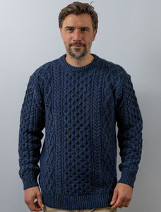 Wool Cashmere Aran Sweater - Rich Navy