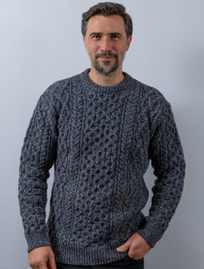 Wool Cashmere Aran Sweater - Navy Marl