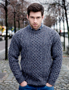 Wool Cashmere Aran Sweater - Navy Marl