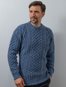 Wool Cashmere Aran Sweater - Blue Ocean