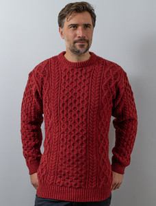 Wool Cashmere Aran Sweater - Red Earth