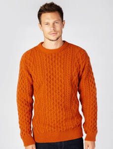 Wool Cashmere Aran Sweater - Terracotta
