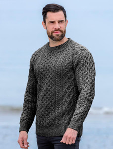 Wool Cashmere Aran Sweater - Mid Grey