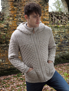 Hooded Merino Aran Jacket - Oatmeal