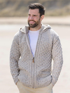 Hooded Merino Aran Jacket - Oatmeal