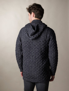 Hooded Merino Aran Jacket - Comorant blue