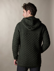 Hooded Merino Aran Jacket - Army Green