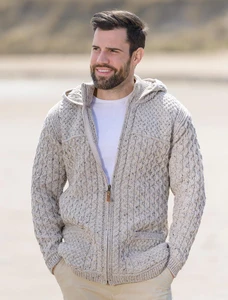 Hooded Merino Aran Jacket - Oatmeal