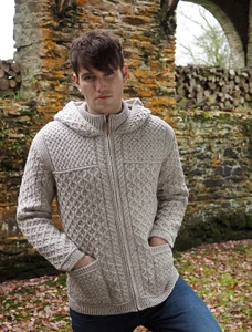 Hooded Merino Aran Jacket - Oatmeal