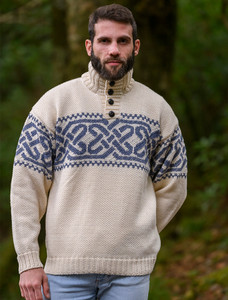 Celtic Troyer Sweater - White/Denim