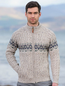 Men's Full Zip Cardigan with Pockets - Oatmeal