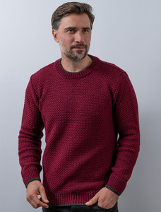 Merino Textured Crew Neck Sweater - Claret