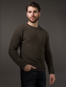 Merino Textured Crew Neck Sweater - Forest Marl