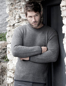 Merino Textured Crew Neck Sweater - Steel