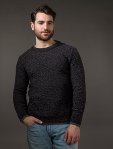 Merino Textured Crew Neck Sweater - Charcoal Marl
