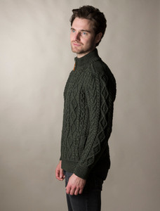 Full Zip Cardigan with Patches  -Army Green