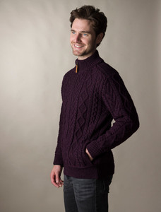 Full Zip Cardigan with Patches  - Damson